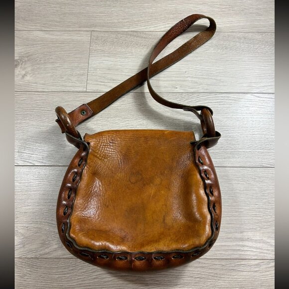 Vintage Leather Hand Tooled Western Style Saddle Shoulder Bag Purse - Picture 3 of 13